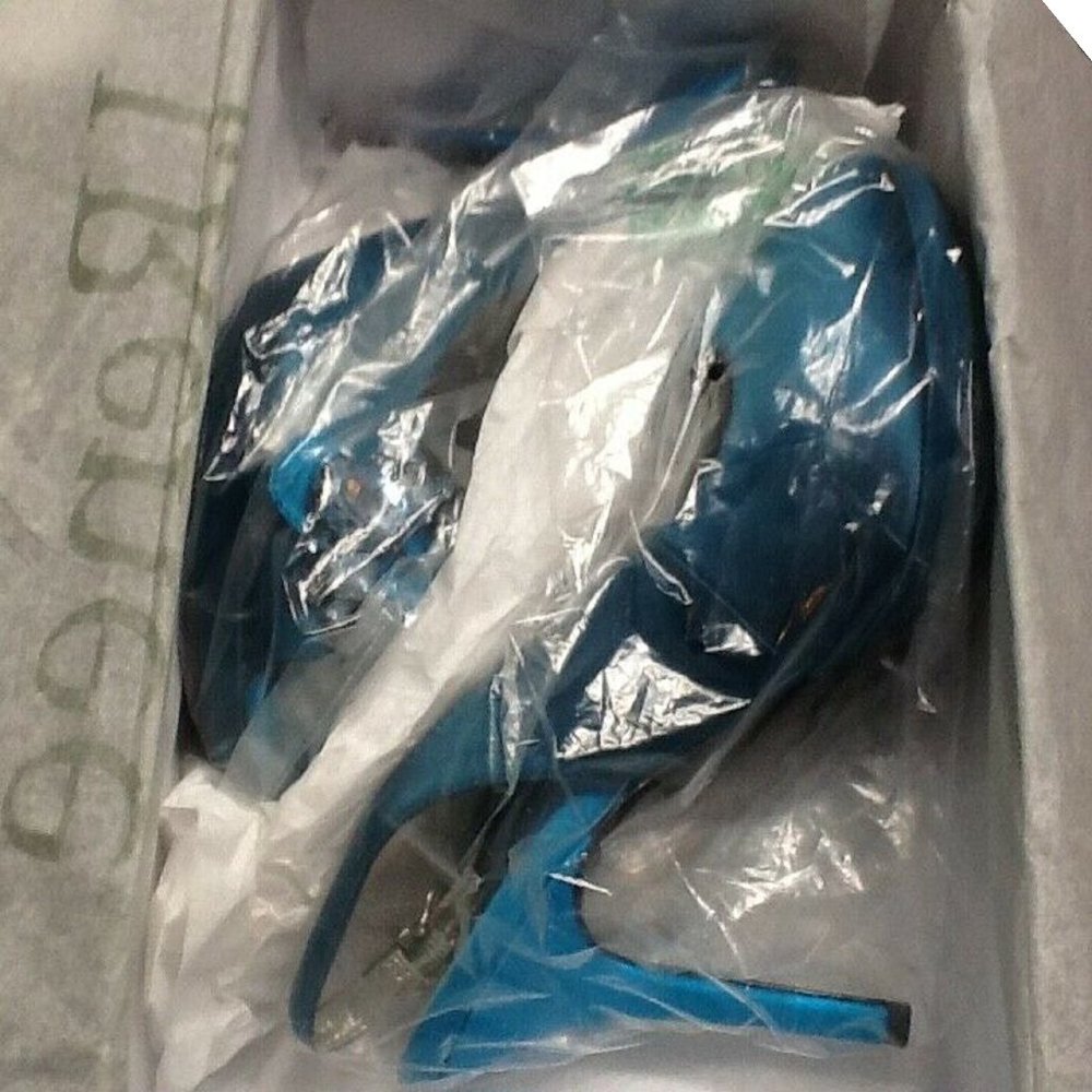 SOLD❗️ New J Renee REGINA Teal & Peacock Jeweled Peeptoe Satin Shoes in Size 8.5 - Picture 6 of 16